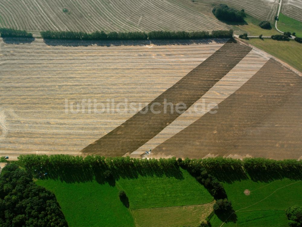 Oberschöna aus der Vogelperspektive: Strukturen auf landwirtschaftlichen Feldern in Oberschöna im Bundesland Sachsen, Deutschland