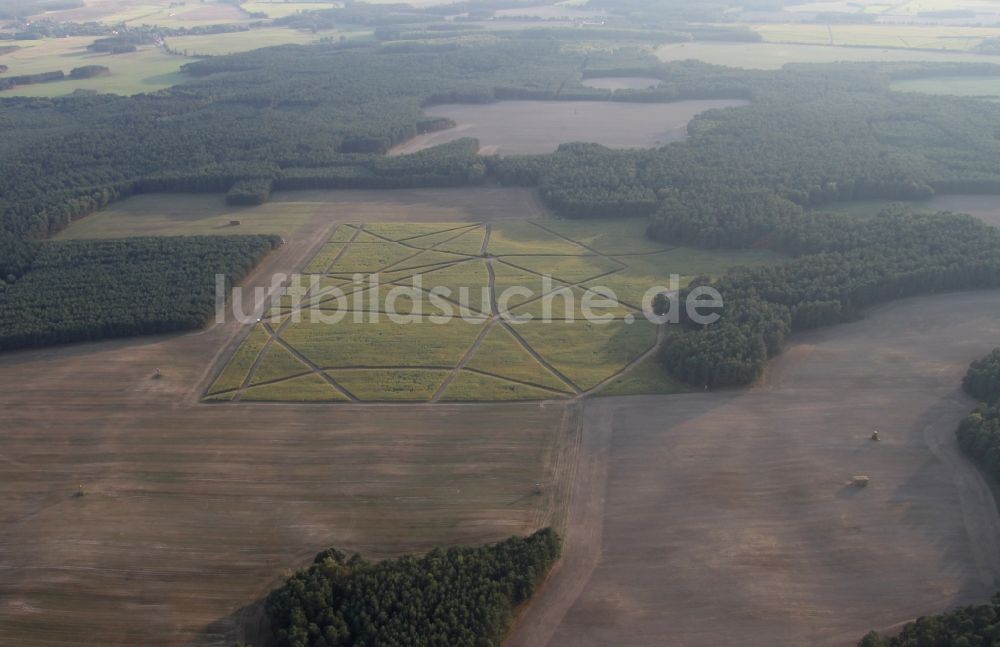 Sarnow von oben - Strukturen auf landwirtschaftlichen Feldern in Sarnow im Bundesland Brandenburg