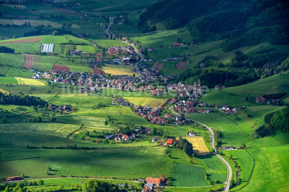 Luftaufnahme Schuttertal - Strukturen auf landwirtschaftlichen Feldern im Schuttertal in Schuttertal im Bundesland Baden-Württemberg, Deutschland