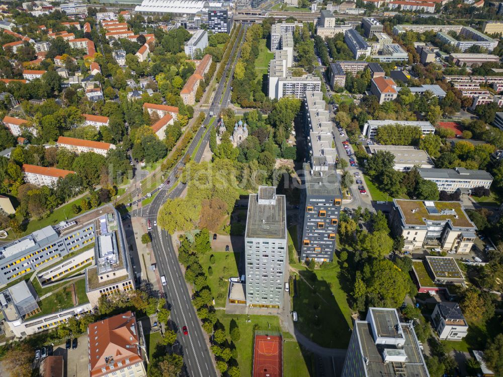 Luftaufnahme Dresden - Studenten- Wohnheim - Gebäude im Hochhaus in Dresden im Bundesland Sachsen, Deutschland