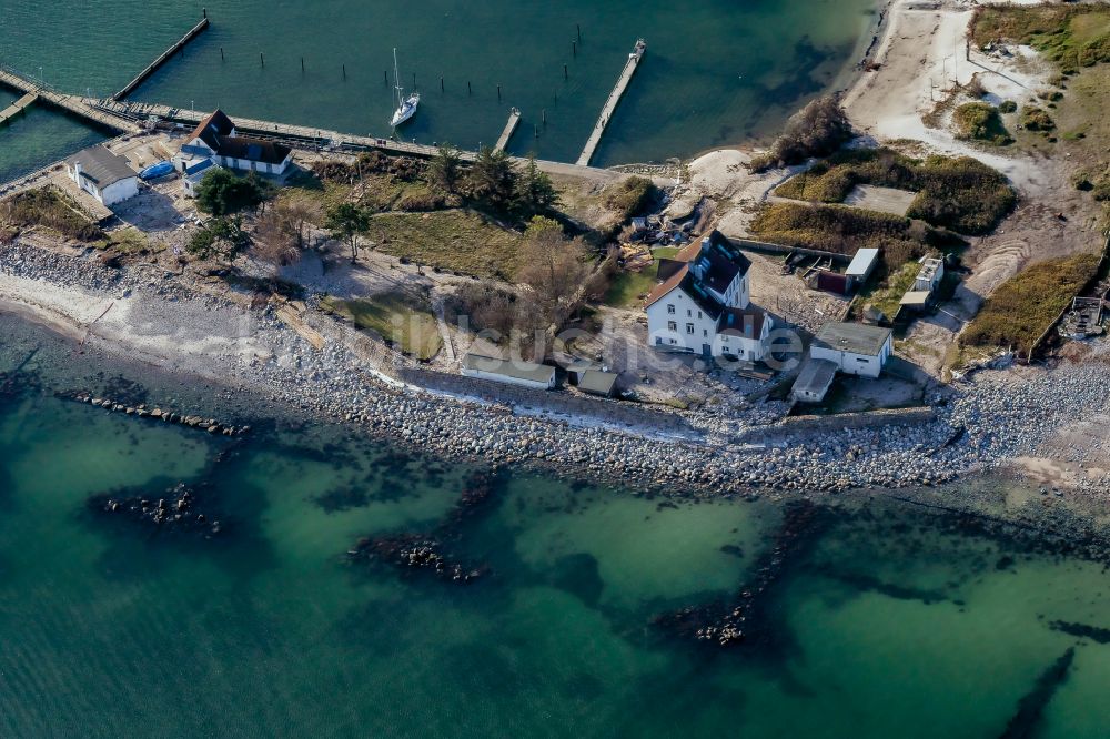 Kappeln aus der Vogelperspektive: Sturmschaden an der Küsten- Landschaft der Lotseninsel Schleimünde zwischen Schlei und Ostsee in Hasselberg im Bundesland Schleswig-Holstein, Deutschland