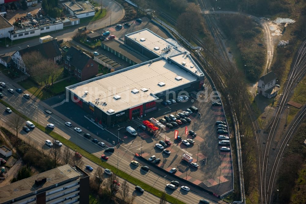 Luftaufnahme Herne - Supermarkt- Filiale von Rewe an der Dorstener Straße im Ortsteil Wanne-Eickel in Herne im Bundesland Nordrhein-Westfalen