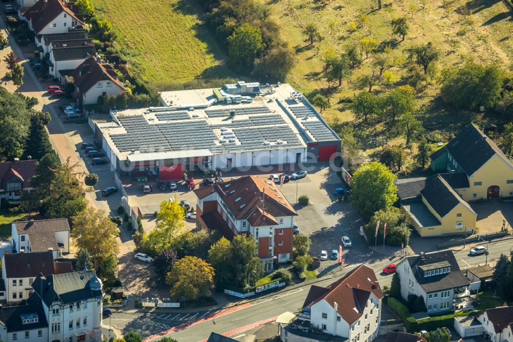 Unna aus der Vogelperspektive: Supermarkt Rewe Engel Unna Massen am Massener Hellweg in Unna im Bundesland Nordrhein-Westfalen, Deutschland