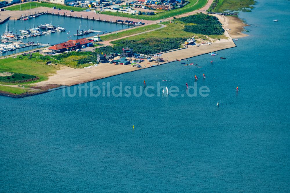 Norderney von oben - Surfschule Norderney auf der Insel Norderney im Bundesland Niedersachsen, Deutschland