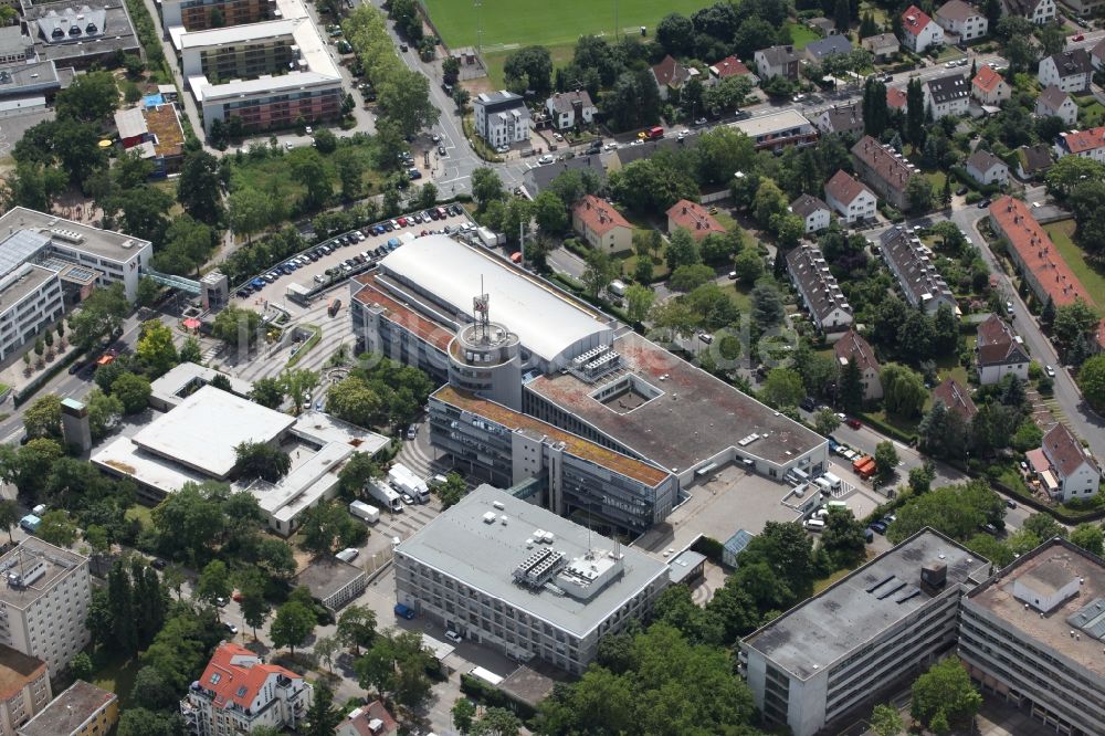 Mainz von oben - SWR Funkhaus Mainz, einer der drei Hauptstandorte des SWR, in Mainz im Bundesland Rheinland-Pfalz