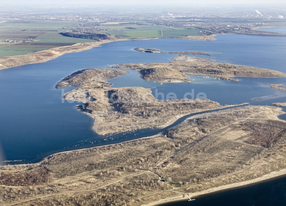 Brausbedra aus der Vogelperspektive: Tagebaurestsee Geiseltalsee bei Brausbedra im südlichen Sachsen-Anhalt