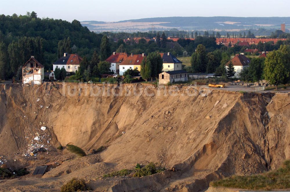 Nachterstedt von oben - Tagebausee- Ufereinbruch am Concordiasee bei Nachterstedt in Sac