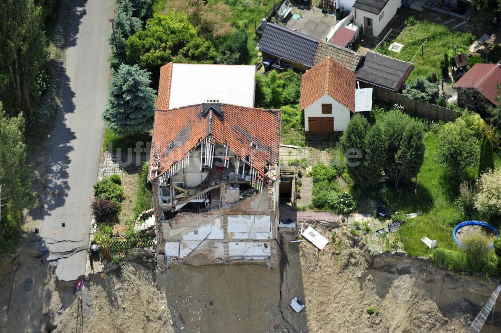 Nachterstedt von oben - Tagebausee- Ufereinbruch am Concordiasee bei Nachterstedt in Sachsen-Anhalt