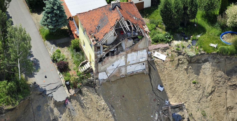 Nachterstedt aus der Vogelperspektive: Tagebausee- Ufereinbruch am Concordiasee bei Nachterstedt in Sachsen-Anhalt