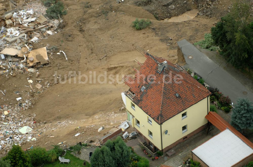 Nachterstedt von oben - Tagebausee- Ufereinbruch am Concordiasee bei Nachterstedt in Sachsen-Anhalt