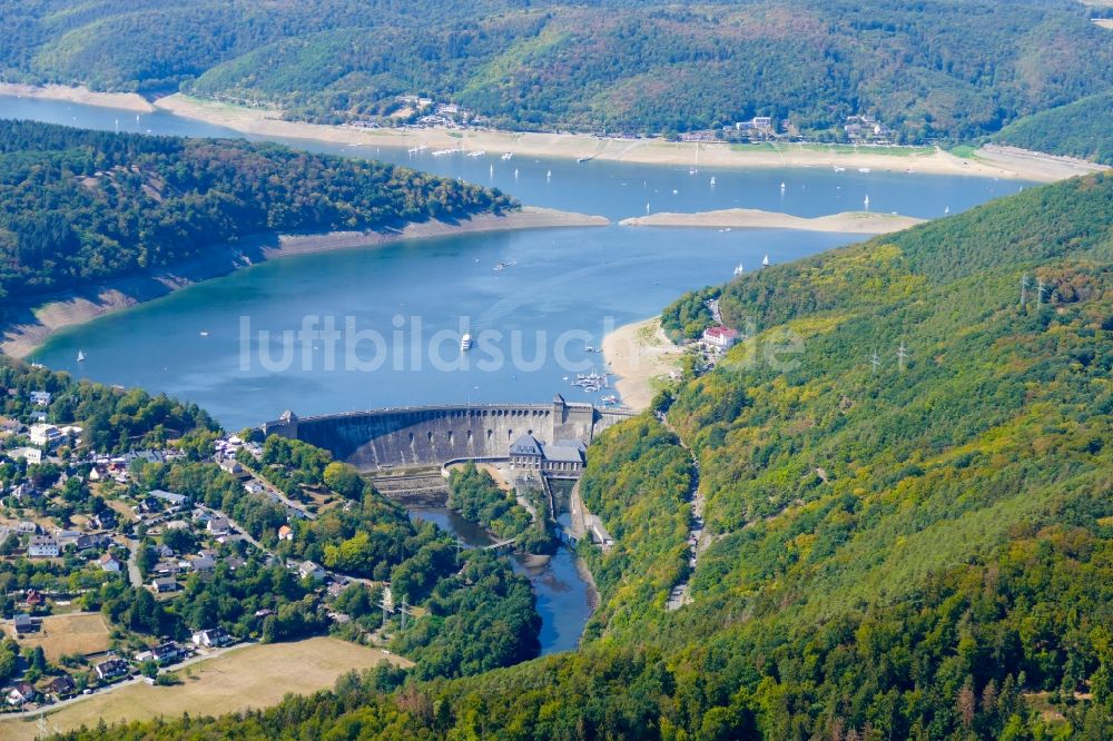 Edertal von oben - Talsperren - Staudamm und Stausee in Edertal im Bundesland Hessen, Deutschland