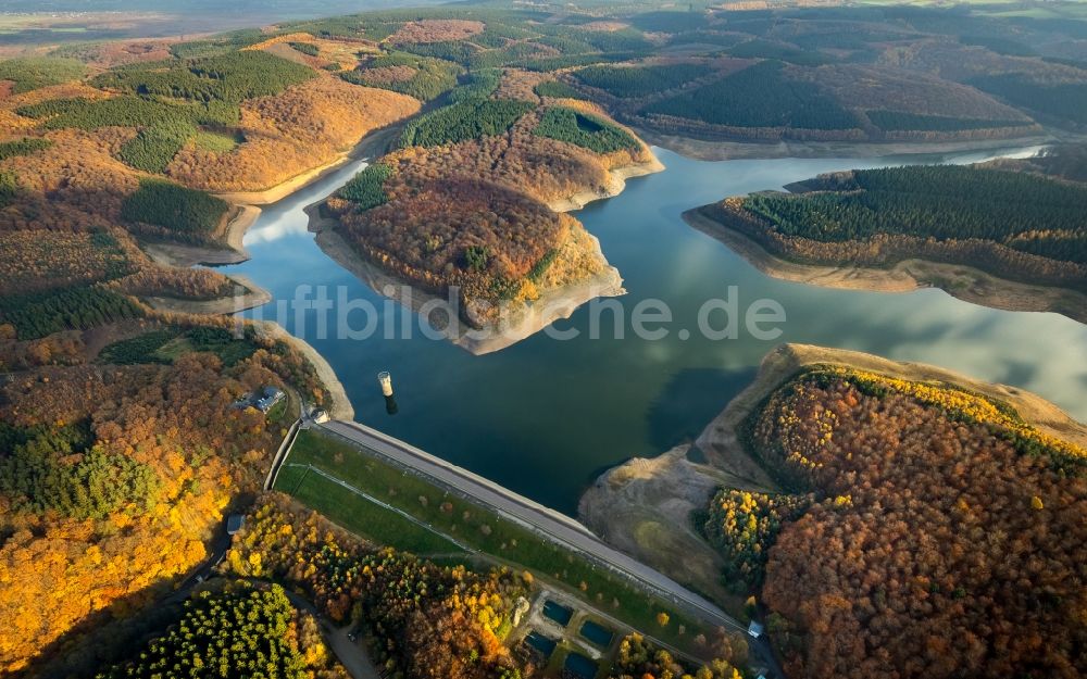 Stolberg (Rheinland) von oben - Talsperren - Staudamm und Stausee im Ortsteil Schevenhütte in Stolberg (Rheinland) im Bundesland Nordrhein-Westfalen, Deutschland