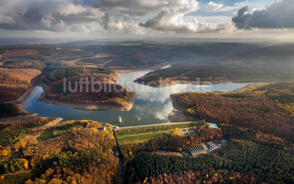 Stolberg (Rheinland) von oben - Talsperren - Staudamm und Stausee im Ortsteil Schevenhütte in Stolberg (Rheinland) im Bundesland Nordrhein-Westfalen, Deutschland