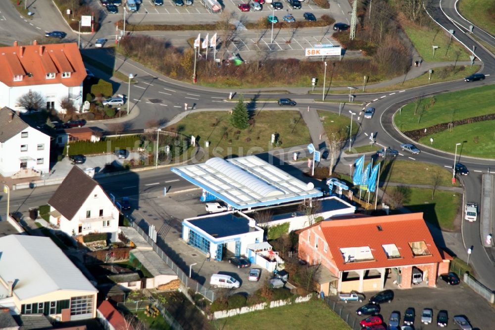 Kandel von oben - Tankstelle zum Verkauf von Benzin und Diesel- Kraftstoffen Aral Tankstelle Markus Götz in Kandel im Bundesland Rheinland-Pfalz