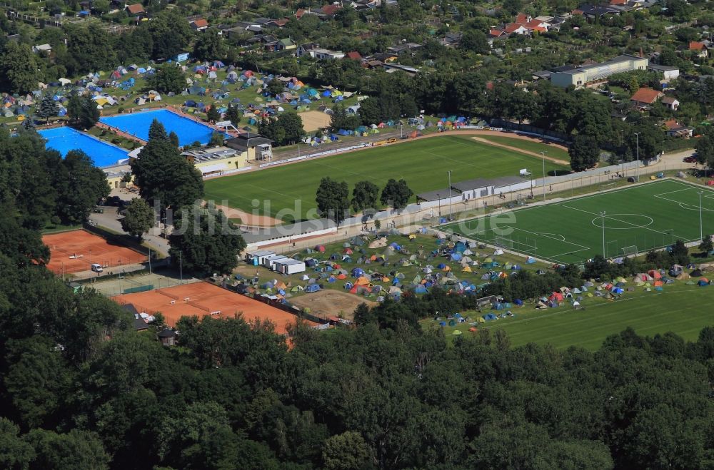 Rudolstadt von oben - Tanz- und Folkfest Rudolstadt im Bundesland Thüringen