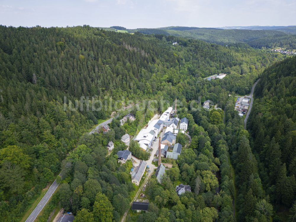 Luftaufnahme Zschorlau - Technische Anlagen im Industriedenkmal Förderverein Schindlers Blaufarbenwerk in Zschorlau im Bundesland Sachsen, Deutschland