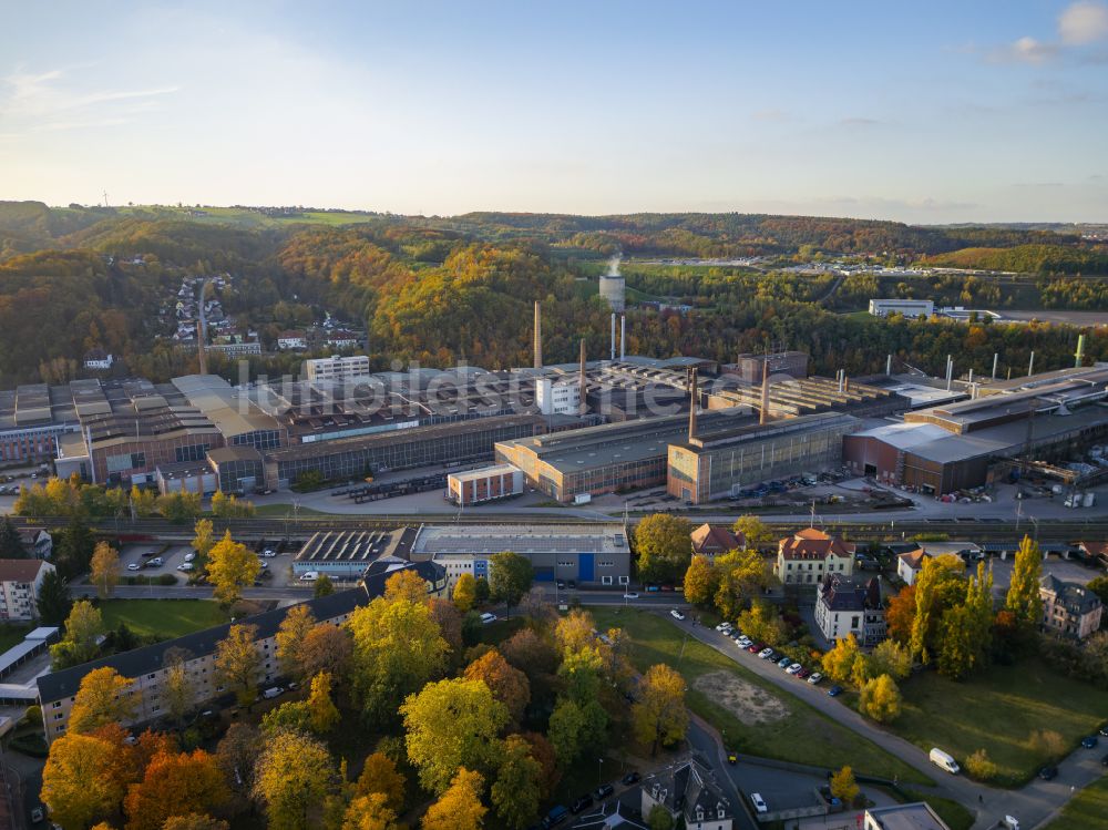 Luftaufnahme Freital - Technische Anlagen und Produktionshallen des Stahlwerkes BGH Edelstahl in Freital im Bundesland Sachsen, Deutschland