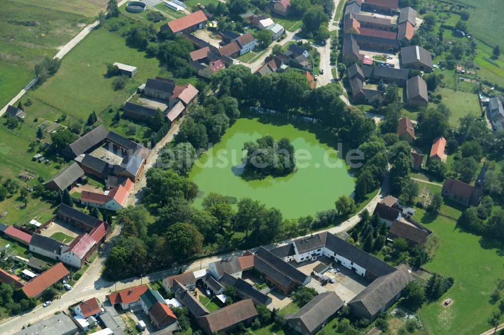Borgisdorf von oben - Teich im Dorfzentrum von Borgisdorf im Bundesland Brandenburg