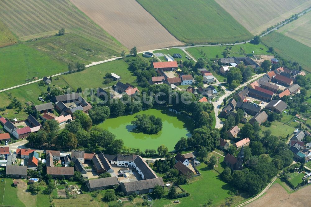 Luftaufnahme Borgisdorf - Teich im Dorfzentrum von Borgisdorf im Bundesland Brandenburg