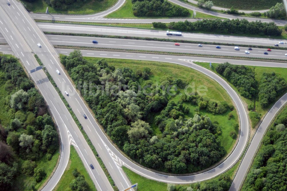 Luftaufnahme Appenweiler - Teilstück der Autobahn A5 mit dem Autobahnkreuz Appenweier