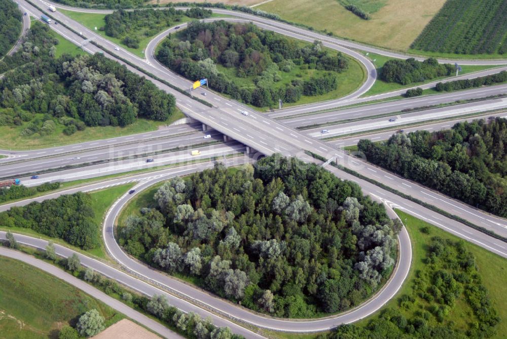 Luftaufnahme Appenweiler - Teilstück der Autobahn A5 mit dem Autobahnkreuz Appenweier