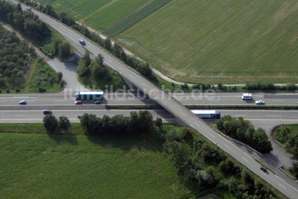 Bühl / OT Balzhofen von oben - Teilstück der Autobahn A5 mit einer Brücke nahe Balzhofen bei Bühl