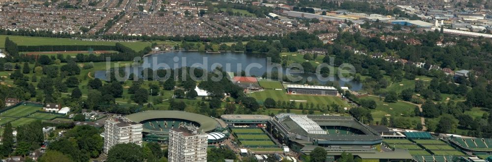 Luftaufnahme London - Tennis Court Wimbledon Austragungsort Olympia 2012 in London in Großbritannien