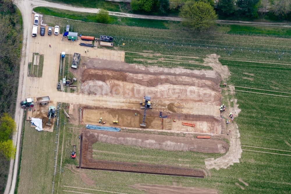 Göttingen aus der Vogelperspektive: Testfeld der Universität Göttingen und TenneT für den Bau und Betrieb von 380- kV-Erdkabeln am Versuchsgut Reinshof in Göttingen im Bundesland Niedersachsen, Deutschland