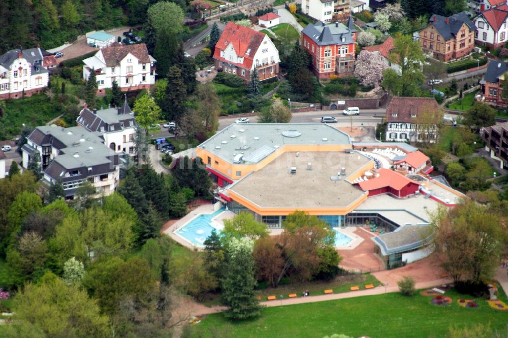 Bad Bergzabern aus der Vogelperspektive: Therme und Kurpark der Südpfalz Therme und der Edith-Stein-Fachklinik Klinik für Neurologie in Bad Bergzabern im Bundesland Rheinland-Pfalz