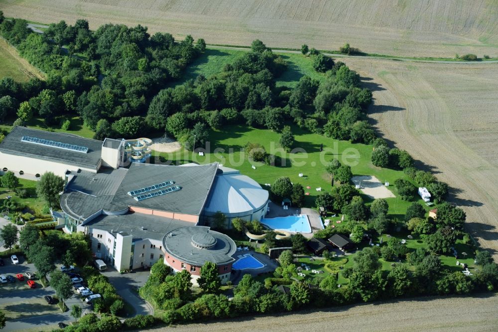 Luftbild Zeulenroda-Triebes - Therme und Schwimmbecken am Freibad der Freizeiteinrichtung Waikiki Zeulenroda Am Birkenwege in Zeulenroda-Triebes im Bundesland Thüringen, Deutschland