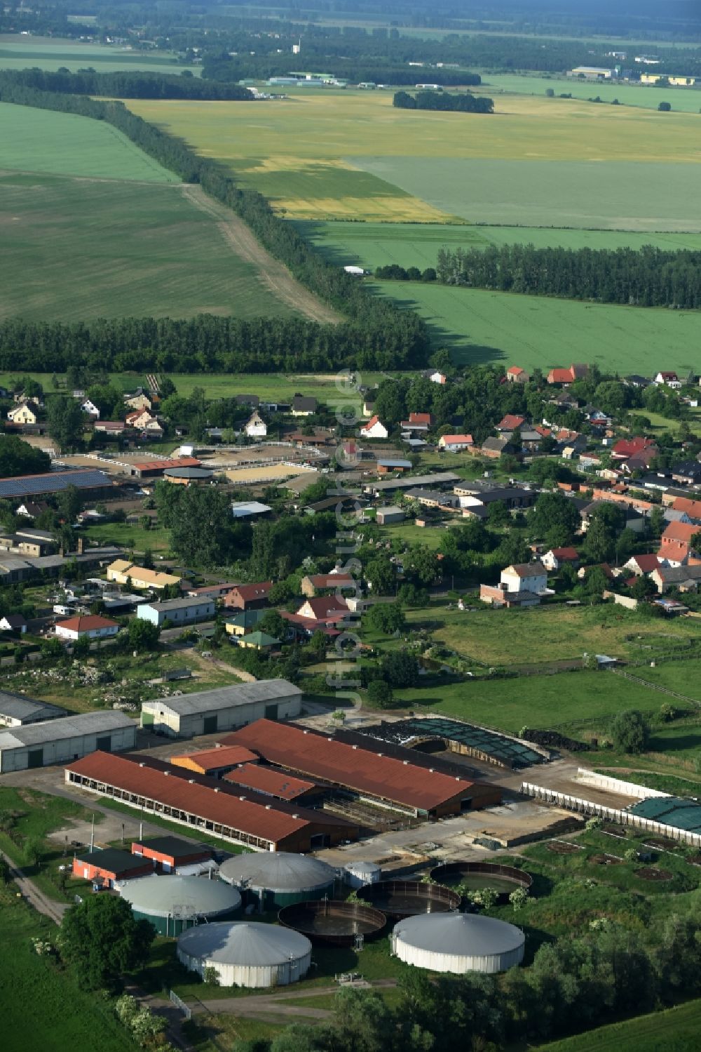 Luftaufnahme Fehrbellin - Tierzucht- Stallanlagen Tierzucht für die Fleischproduktion in Fehrbellin im Bundesland Brandenburg