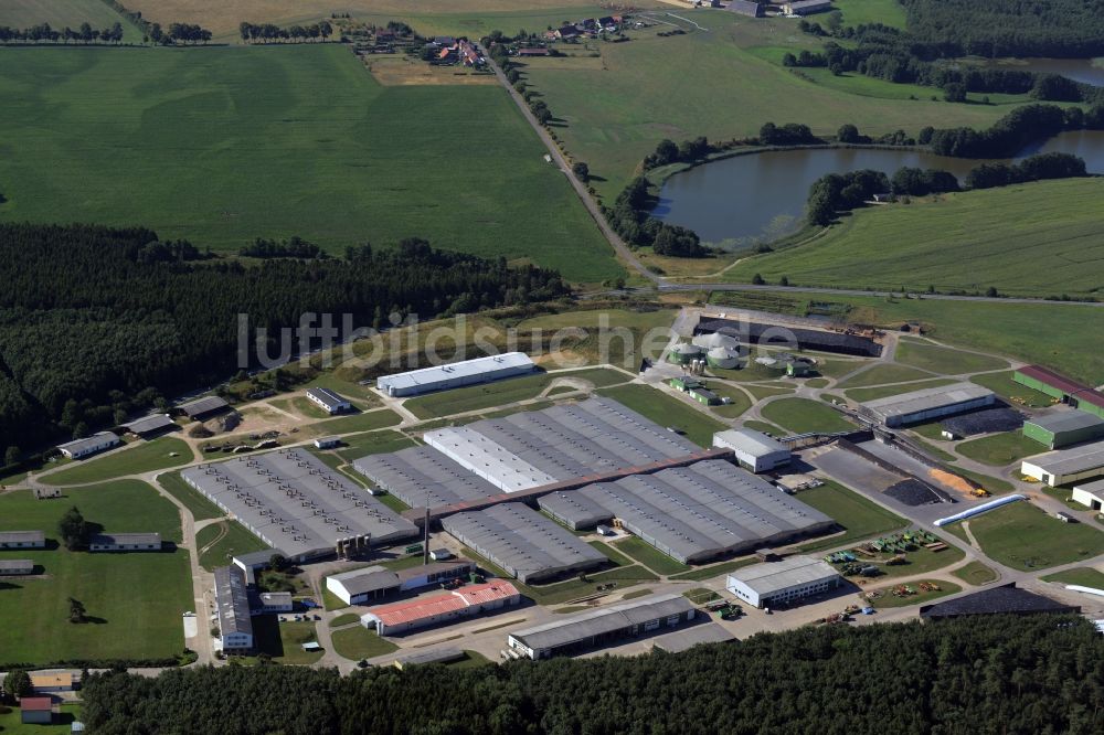 Hohen Wangelin aus der Vogelperspektive: Tierzucht- Stallanlagen Tierzucht für die Fleischproduktion der Müritz Fleischproduktions- gesellschaft mbH & Co. KG in Hohen Wangelin im Bundesland Mecklenburg-Vorpommern