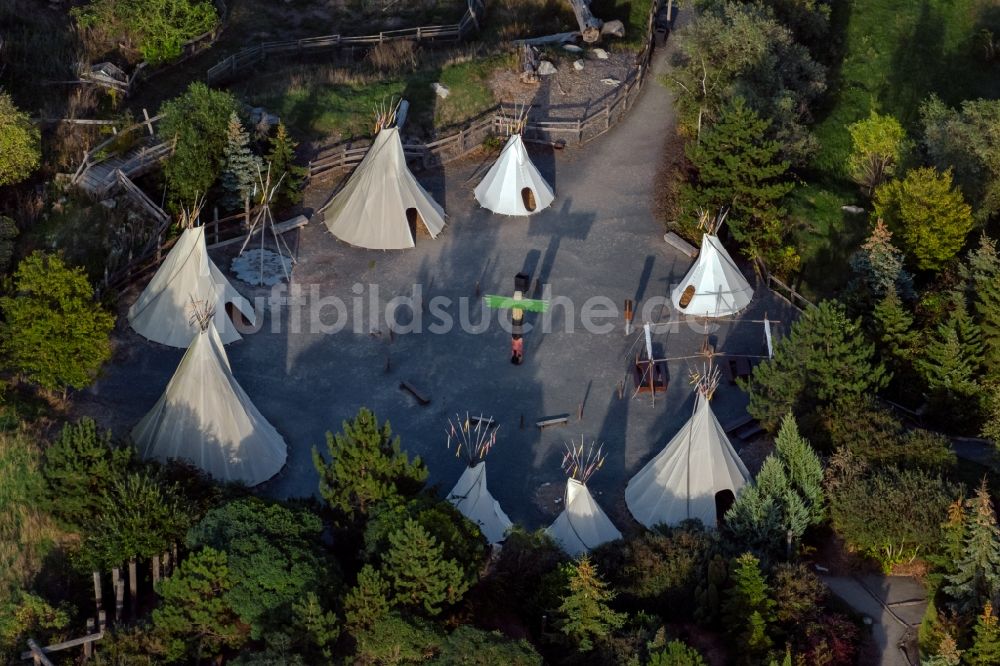 Luftaufnahme Hartmannsdorf - Tipidorf im Freizeitpark Belantis in Hartmannsdorf im Bundesland Sachsen, Deutschland