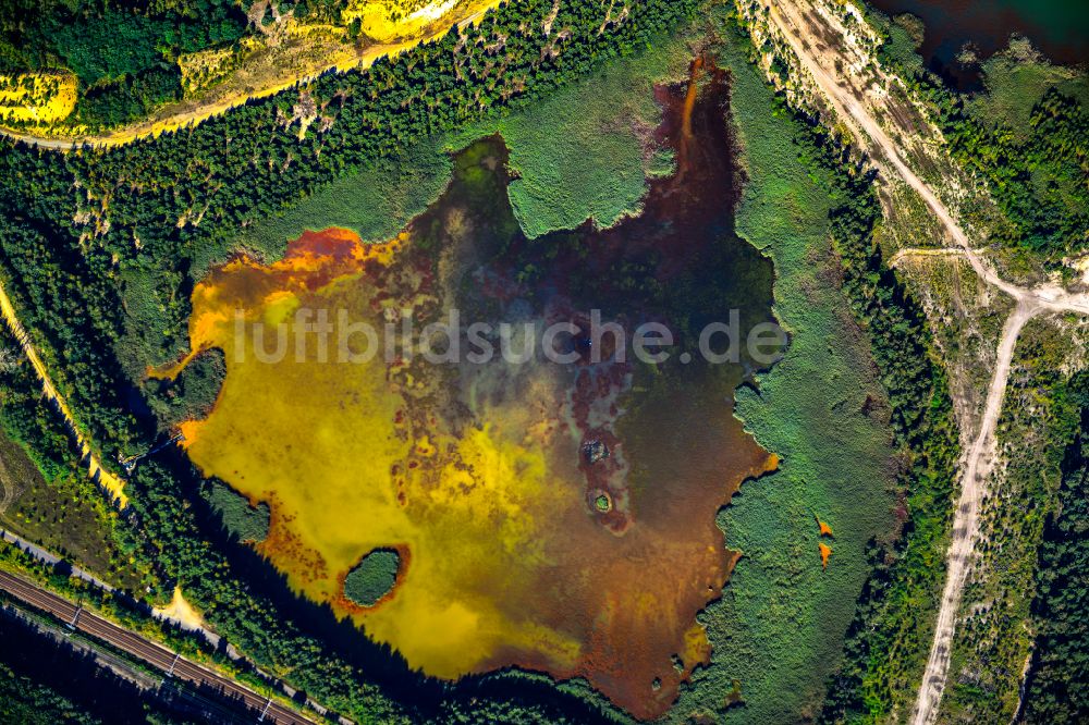 Luftbild Schwarzheide - Tümpel- und Teich Oase mit bunt gefärbten Einleitungen und Sedimentsablagerungen in Schwarzheide im Bundesland Brandenburg, Deutschland