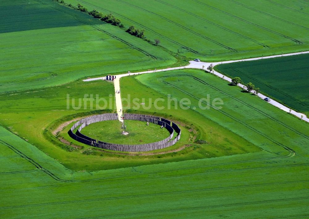 Goseck aus der Vogelperspektive: Tourismus- Attraktion und Sehenswürdigkeit Sonnenobservatorium Goseck in Goseck im Bundesland Sachsen-Anhalt, Deutschland