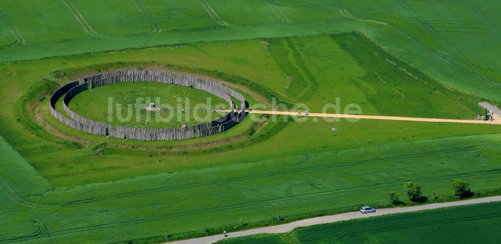 Luftaufnahme Goseck - Tourismus- Attraktion und Sehenswürdigkeit Sonnenobservatorium Goseck in Goseck im Bundesland Sachsen-Anhalt, Deutschland