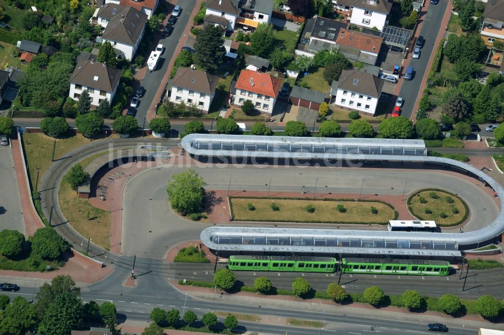 Ronnenberg aus der Vogelperspektive: Tram - Straßenbahn- Bahnhof in Ronnenberg im Bundesland Niedersachsen