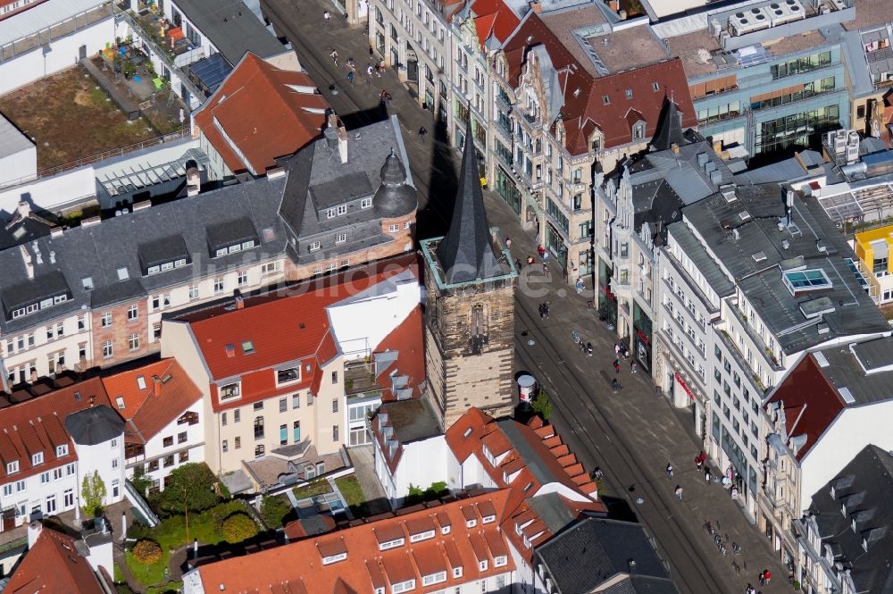 Luftbild Erfurt - Turm- Bauwerk Bartholomäusturm am Anger Rest der ehemaligen, historischen Stadtmauer in Erfurt im Bundesland Thüringen, Deutschland