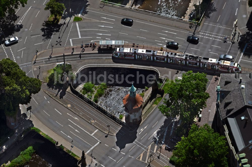 Freiburg im Breisgau von oben - Turm- Bauwerk Freiburger Türmchen in Freiburg im Breisgau im Bundesland Baden-Württemberg, Deutschland