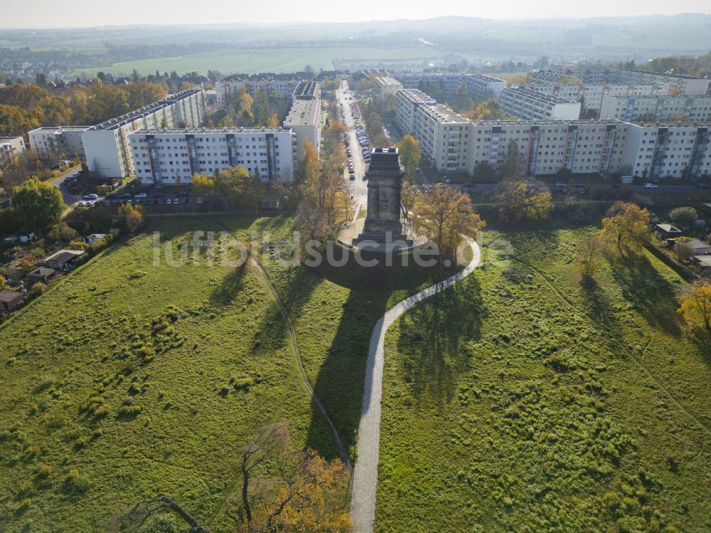 Luftbild Dresden - Turmbauwerk des Bismarckturmes - Aussichtsturmes in Dresden im Bundesland Sachsen, Deutschland