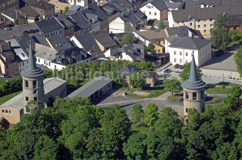 Schleiz von oben - Turmruinen in Schleiz