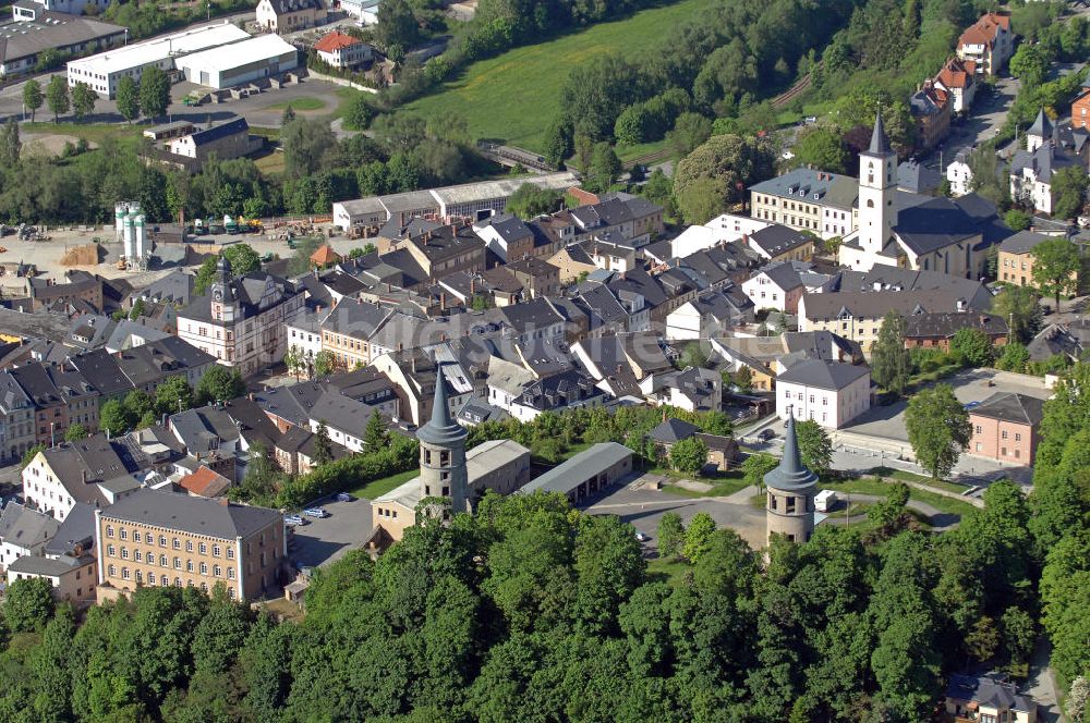 Schleiz aus der Vogelperspektive: Turmruinen in Schleiz