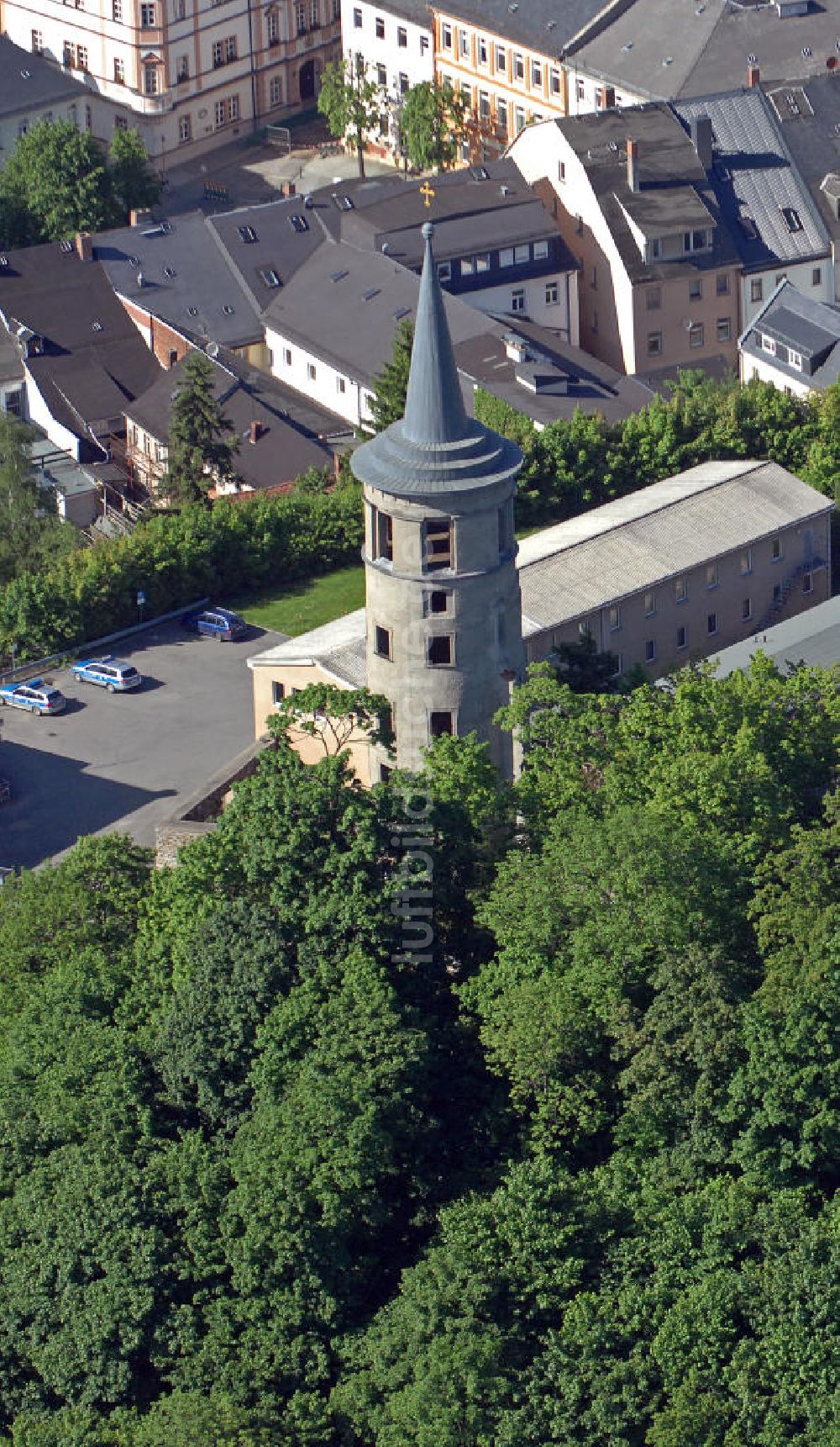 Luftbild Schleiz - Turmruinen in Schleiz