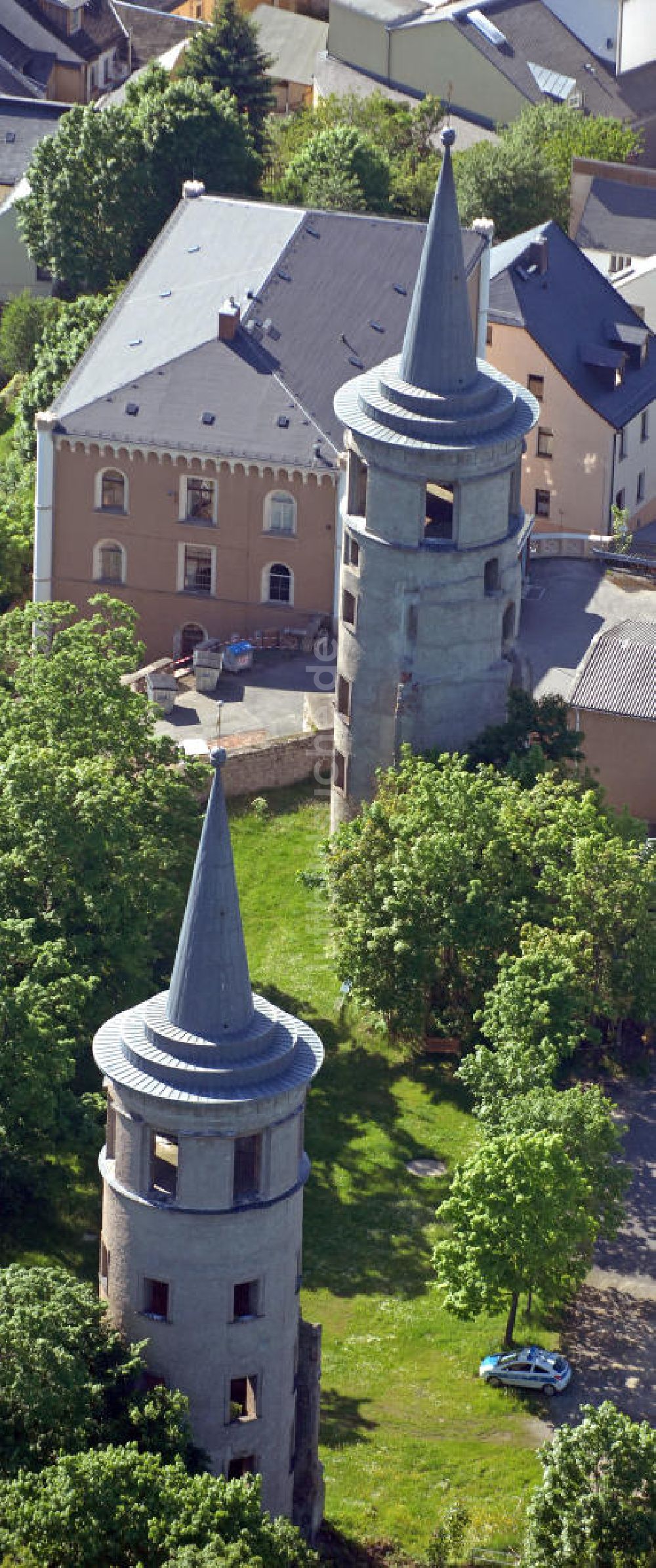 Luftbild Schleiz - Turmruinen in Schleiz