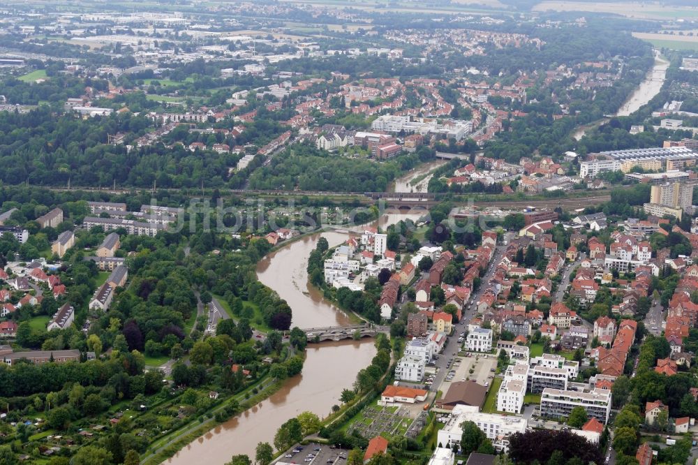 Luftbild Göttingen - Uferbereiche mit durch Hochwasser- Pegel überfluteten Flußbett Leine in Göttingen im Bundesland Niedersachsen, Deutschland