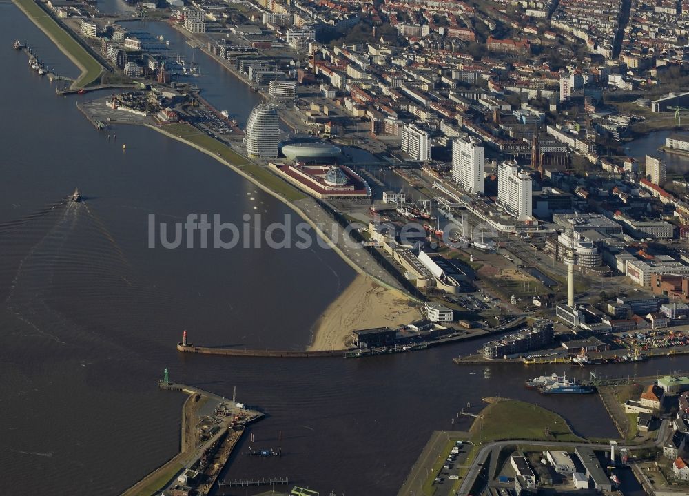 Luftbild Bremerhaven - Uferbereiche entlang der Fluss- Mündung Geeste und deren Zufluss in die Weser in Bremerhaven im Bundesland Bremen