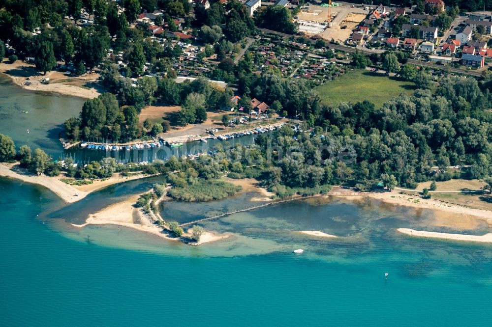 Luftbild Lindau (Bodensee) - Uferbereiche entlang der Fluß- Mündung der Leiblach in Lindau (Bodensee) im Bundesland Bayern, Deutschland