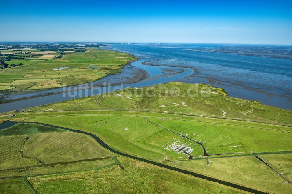 Luftbild Balje - Uferbereiche entlang der Fluß- Mündung der Oste in die Elbe in Balje im Bundesland Niedersachsen, Deutschland