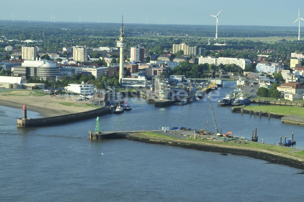 Luftbild Bremerhaven - Uferbereiche entlang der Fluß- Mündung von Weser und Geeste in Bremerhaven