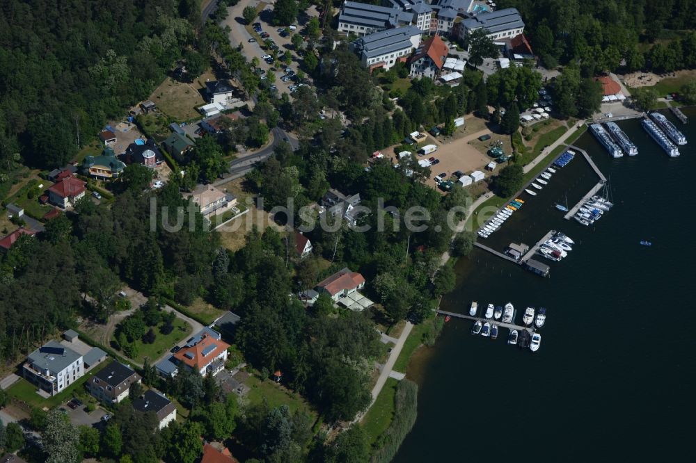 Bad Saarow von oben - Uferbereiche entlang der Uferstraße am Scharmützelsee in Bad Saarow im Bundesland Brandenburg